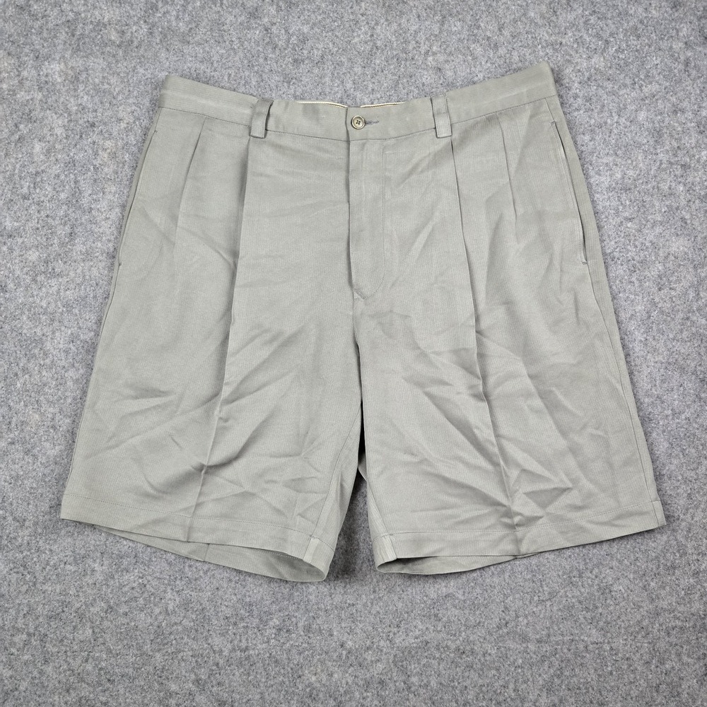 Tommy Bahama Shorts Mens 35‎ Green 100% Silk Pleated Lightweight Preppy